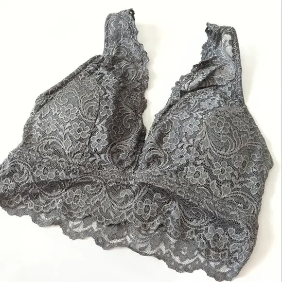 smart & sexy Womens Bralette Top Large Longline Padded Gray Blue Lace Long EUC - Picture 5 of 6